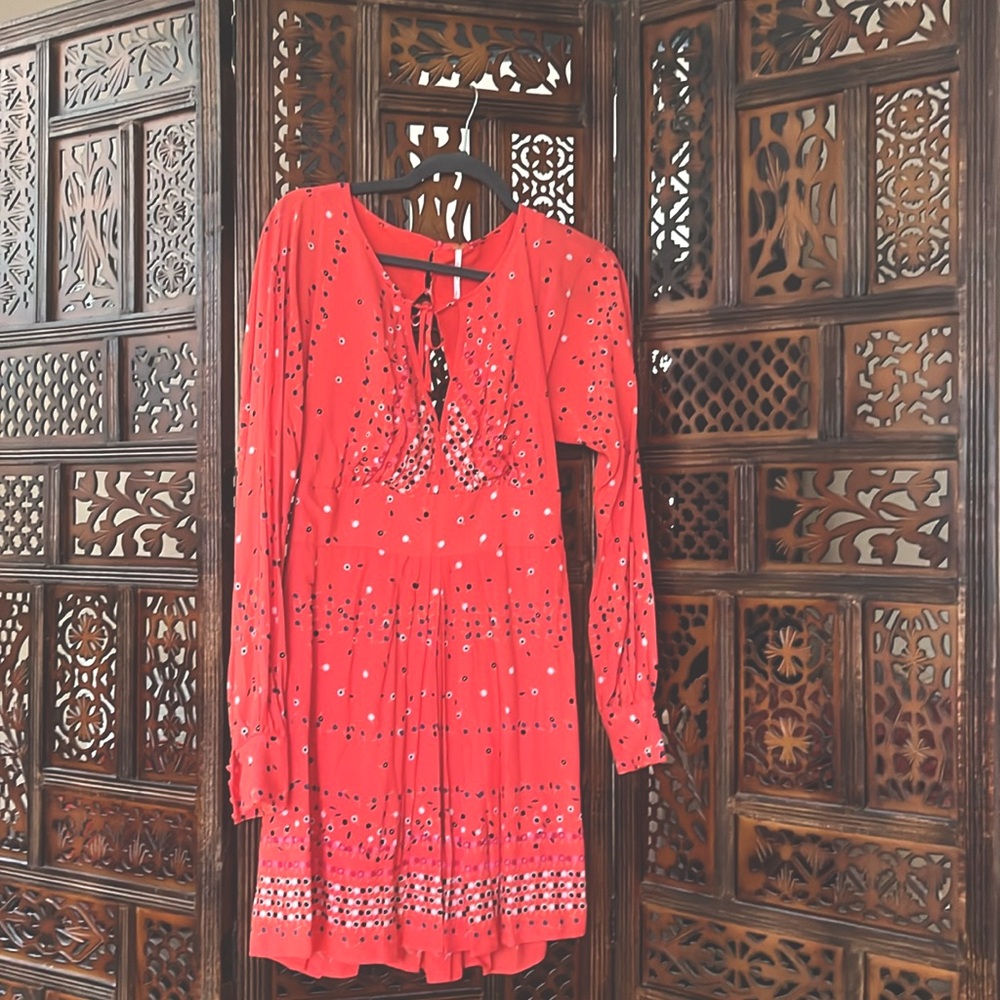 Free People Coryn Mini Dress - Red cut out long sleeve. Never worn.